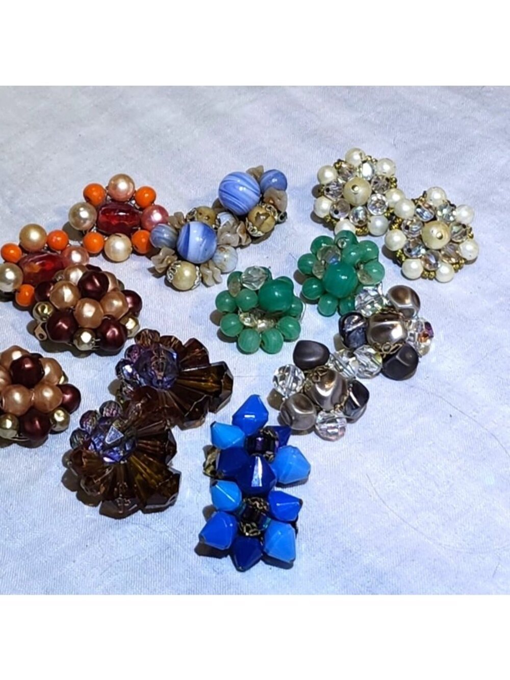 Vintage MCM Clip-On Earrings Lot - 8  Lucite Glass Acrylic Beads Assorted Colors